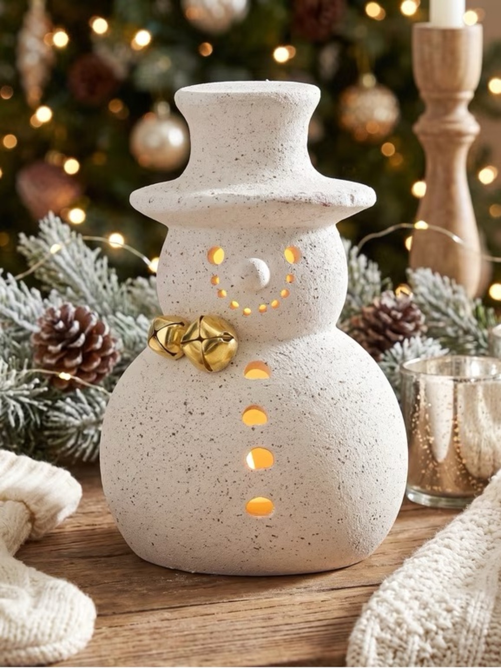 Small Light-Up Snowman Christmas Decoration, White, 6" - Holiday Time